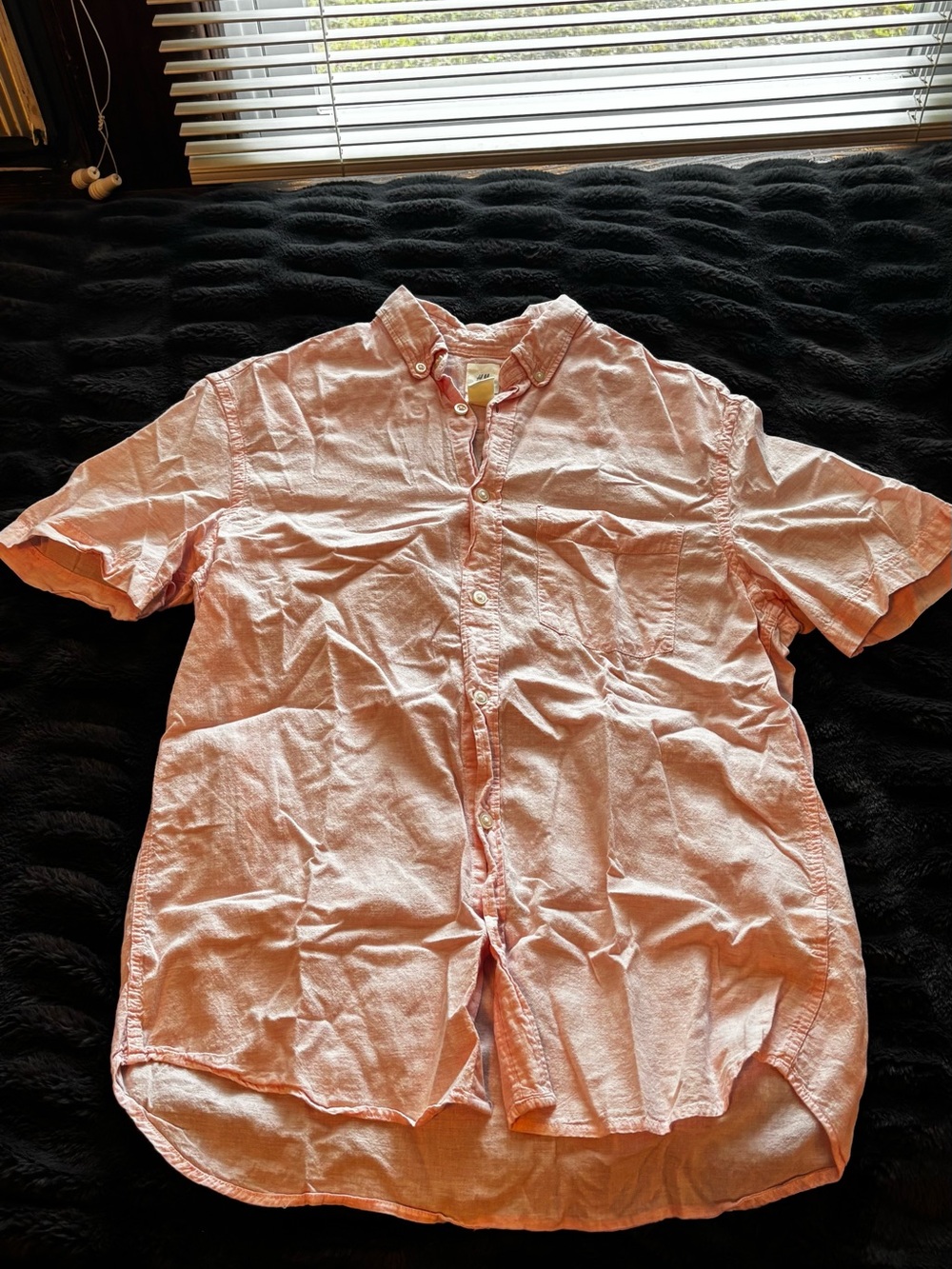 H&M Mens Short-Sleeve Button-Down Shirt - Light Pink